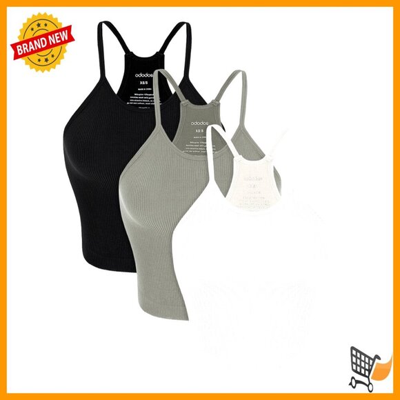 Tops - Seamless Rib-Knit Crop Tank Tops 3-Pack Slim Fit Workout